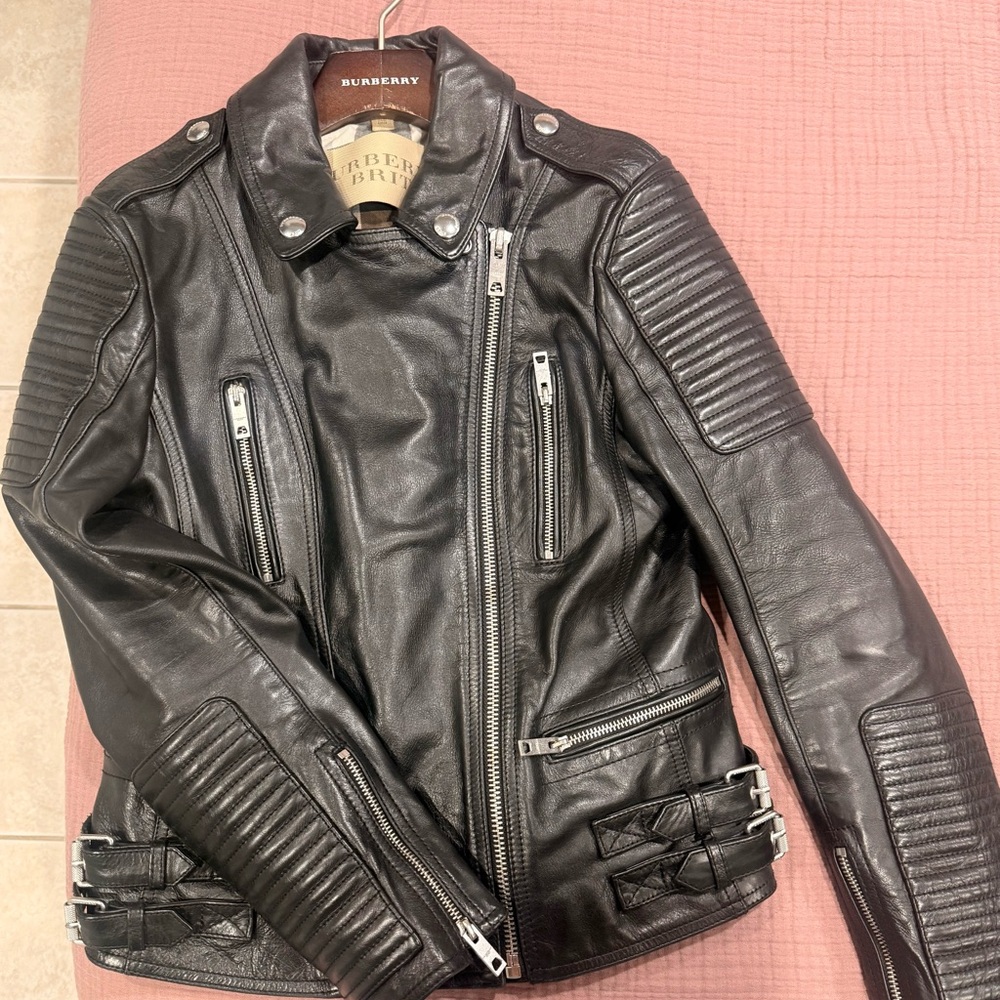 Burberry Black Leather Moto Jacket